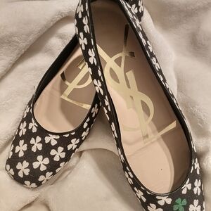 Yves Saint Laurent Black and White Floral Flats